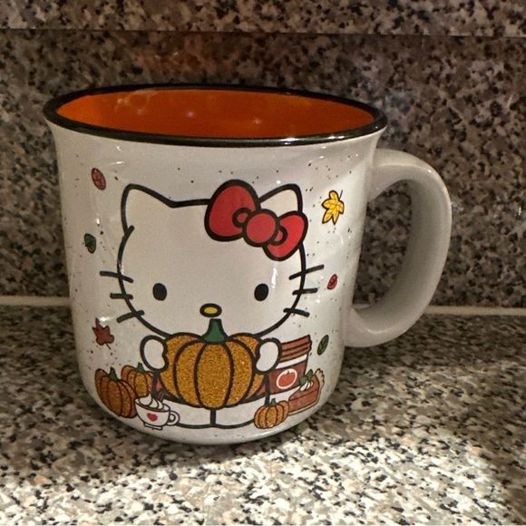 Hello Kitty Other - Hello Kitty Sanrio Fall Glitter Pumpkin Coffee Mug Ceramic Double Sided New